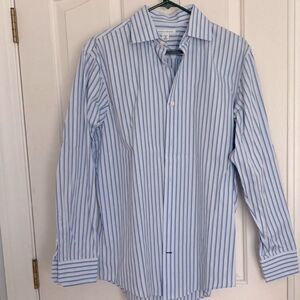 ❤️ Banana Republic Light Blue Striped Business Casual Button Up Dress Shirt M
